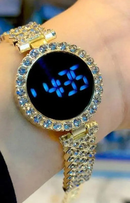Janvi Enterprises Touch Display Digital watch Full stone Golden colour Fashionable luxury Digital Watch  - For Girls