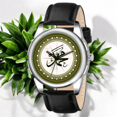 Talgo Prophet Muhammad Fancy Design Stylish MUHAMMAD Dial Black Leather Strap Men Wrist Watch Analog Watch  - For Men