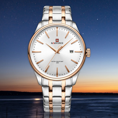 NAVIFORCE 9230 Silver&Rosegold Twotone Gentle Elegant Commuter Calendar Watch Analog Watch  - For Men