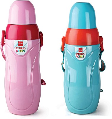 cello Puro Kids 400 Insulated Plastic 400 ml Water Bottles(Set of 2, Pink, Purple)