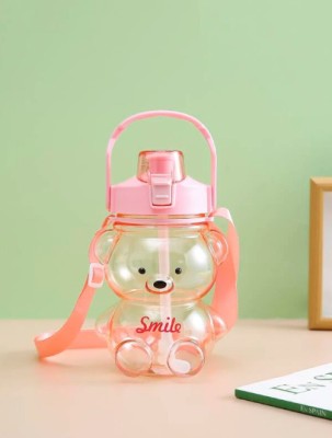 SUBADIKA Teddy Bear design School Sipper Cartoon Design Water Bottle with Straw 1000 ml Water Bottle(Set of 1, Pink)