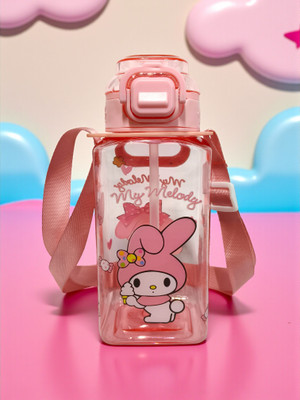 organzee Kuromi Theme Sipper Water Bottle Aesthetic Sanrio Bottle with Lock Lid, Strap 700 ml Water Bottle(Set of 1, Pink)
