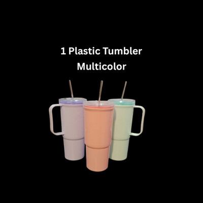 Ameva Gifts 1 Pc Large Plastic Tumbler with Handle & Stainless Steel Straw 1000 ml(Multicolor)