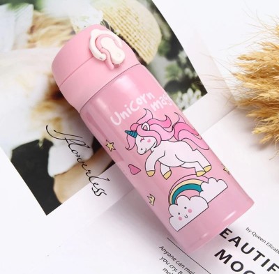 My Face Cute Unicorn theme stainless steel water bottle for kids 500 ml Water Bottle(Set of 1, Pink)