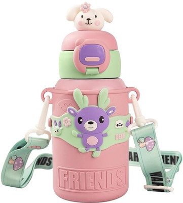 cuddlenest Cute Deer Character, Kids Water Bottle | Vacuum Insulated, Leak-Proof 450 ml Water Bottle(Set of 1, Pink)