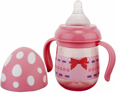 Nvskids Baby Feeding Bottle Leak Proof Anti Spill Bottle Dust Free Cover 300 ml Water Bottle(Set of 1, Pink)
