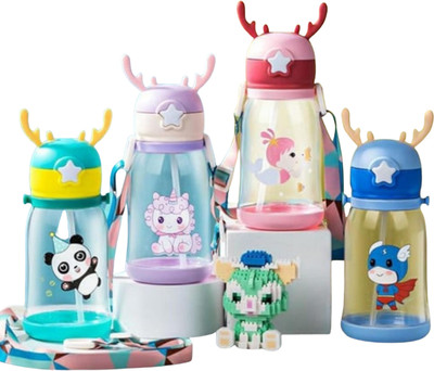 KITCHTERO Deer Horn Kids School Sipper Water Bottle with Strap for girls and boys 600 ml Water Bottle(Set of 1, Multicolor)