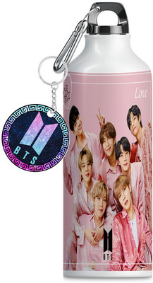 TrendoPrint BTS Keychain And Printed Sipper For School,Gym,Office & Gift For Loved Ones-SK22 600 ml Water Bottles(Set of 2, Multicolor)
