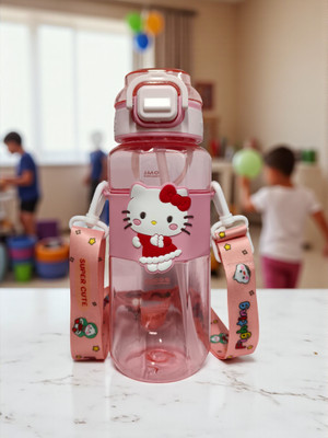 organzee Hello Kitty Sipper Bottle –Adorable BPA-Free Straw with Strap Leakproof Kids 750 ml Water Bottle(Set of 1, Pink)