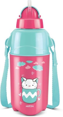MILTON Kool Trendy Plastic Insulated Water Bottle with Straw for Kids, Cherry Pink 400 ml Water Bottle(Set of 1, Pink, Blue)