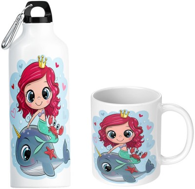 Printwala Compatible Print Princess Mug|Princess Sipper| Aluminium 600ml Sipper(SIP-198 600 ml Water Bottles(Set of 2, Multicolor)