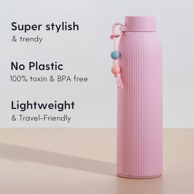 ARHAM CREATIONS Fashion Glass Cap 300 ml Water Bottle(Set of 1, Pink, Blue)