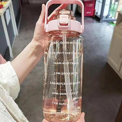 Shine Traders Transparent 2L Motivational Water Bottle with Leak-Proof – Stay Hydrated 2000 ml Water Bottle(Set of 1, Pink)