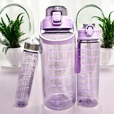 Jhalakriti Set of 3 Reusable 3 Different Size Transparent Water Bottle for Kids & Adults 3200 ml Water Bottles(Set of 3, Multicolor)