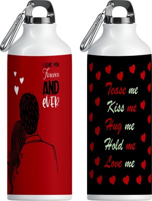 TrendoPrint Printed Best Gift For Valentines Day | Couples | Hubby Wife | Bf Gf (Vltn-07) 600 ml Water Bottles(Set of 2, Multicolor)