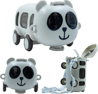 SHIVSAKTI PRODUCT Cute Panda Plastic Water Bottle For Kids With Silicone Straw & Adjustable Strap 380 ml Water Bottle(Set of 1, White)