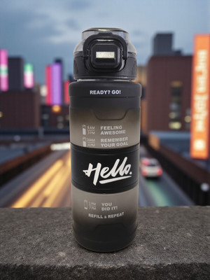 organzee Hello Motivational Water Bottle | BPA-Free Leakproof with Time Marker 800 ml Water Bottle(Set of 1, Black)