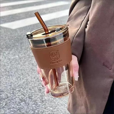 Adhunyk 400 ml Glass Sipper(Pack of 1, Brown)