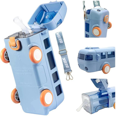 Daxstar School Bus Water Bottle for Kids with Straw and Plastic Kids Girls School Bottle 500 ml Water Bottle(Set of 1, Blue)