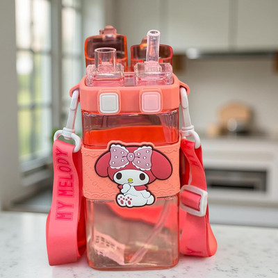 Hydra Cartoon My Melody Straw Bottle – Unbreakable Kids Sipper for School Girls 600 ml Water Bottle(Set of 1, Pink)