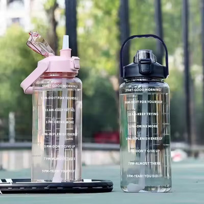 Pack of 1 2000 ML WATER BOTTLE WITH STRAW , WITH MOTIVATIONAL TIME STICKER 2000 ml Bottle Plastic
