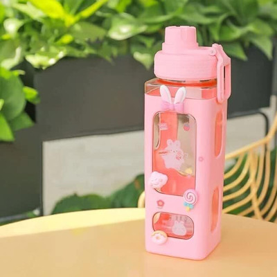 Takositio Kawaii Bear Pastel Water Bottle With 3D Sticker 700ml Analog Kitchen Timer