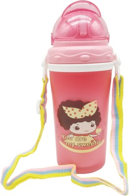 Johnnie Boy Sipper Water Bottle with Lock, Adjustable Strap & Silicon Straw for Boys & Girls 400 ml Water Bottle(Set of 1, Pink)