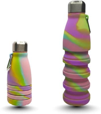 Shakya Collapsible Silicone Water Bottle | Leakproof & BPA-Free |Travel|School & Office 550 ml Water Bottle(Set of 1, Multicolor)