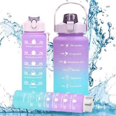 RTEX 3 pcs Unbreakable Water Bottle with Motivational Time Marker 2000 ml Bottle 2000 ml Sipper(Pack of 3, Multicolor, Silicone)