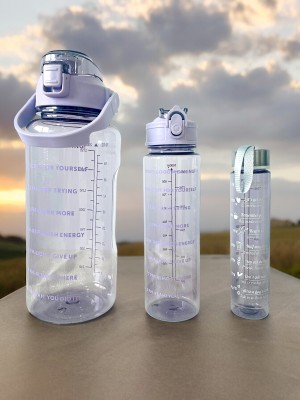 Virtuous Straw & Sticker Plastic Water Bottle for Men,Women,Kids & Adults 2000 ml Water Bottles(Set of 3, Multicolor)