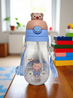 organzee Cute Bear Cartoon Sipper Bottle with Straw | BPA-Free Leakproof Bottle for Kids 700 ml Water Bottle(Set of 1, Light Blue)