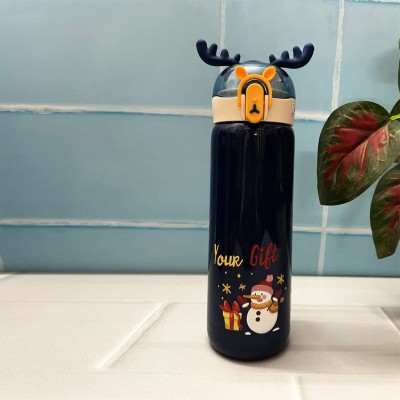 Shopperduniya Reindeer Shape Edition Multicolor Insulated SUS 304 Water Bottle Spill 440 ml Water Bottle(Set of 1, Blue)