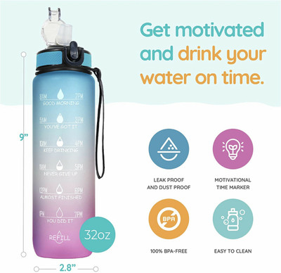 Eventa Drinking Water Bottle with Motivational Time Marker & Straw Gym Sipper 1000 ml Water Bottle(Set of 1, Multicolor)