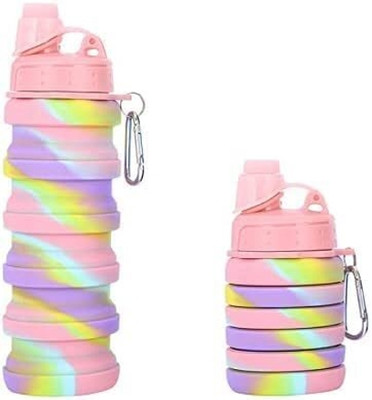 Freedy Collapsible Water Bottle Flask stretchable Silicone Folding Water Bottle forKids 500 ml Water Bottle(Set of 1, Multicolor)