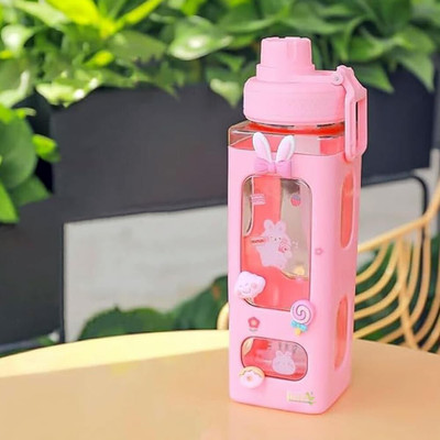 VENDIFY Kawaii Water Bottle for Kids With Straw MULTICOLOUR 700 ml Water Bottle(Set of 1, Pink)