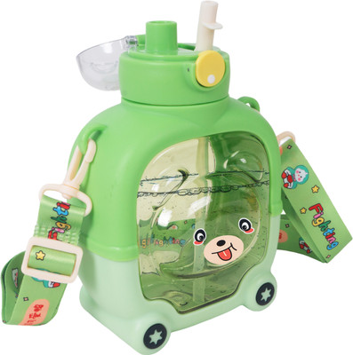 Koochie Koo Push Button Open Two-Way Drinking Sipper Water Bottle with Straps and Stickers 900 ml Water Bottle(Set of 1, Green)