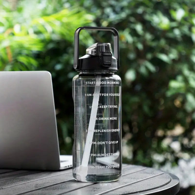 Trendegic Transparent Sipper Water Bottle with Time Measurement Leakproof Non Toxic 2000 ml Water Bottle(Set of 1, Black)