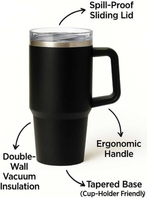 Stanleyy Style Insulated Tumbler | Double Wall Stainless Steel 1200 ml Water Bottle(Set of 1, Black)