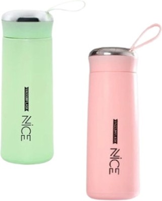 Onkaar NICE WATER BOTTLE FOR KIDS , GIRLS AND BOYS 2 PC 400 ml Water Bottles(Set of 2, Pink, Beige)