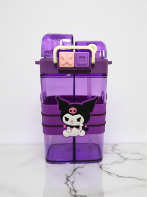 organzee Kuromi Cute Square Sipper Bottle with & Straw | BPA-Free Leakproof Kids 700 ml Water Bottle(Set of 1, Purple)