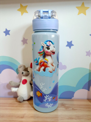 organzee Unicorn Water Bottle –Cute Leakproof with Flip Cap | BPA-Free Bottle for Kids 600 ml Water Bottle(Set of 1, Light Blue)