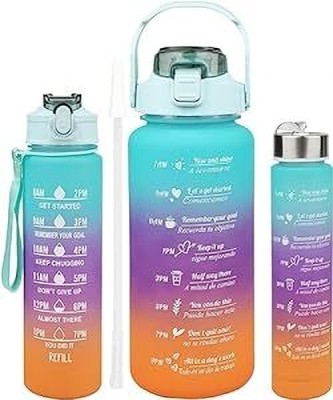 Devdhan 3 Pcs Motivational water bottle with Time Marker for Gym 2000ml Water Bottles 3200 ml Water Bottles(Set of 3, Multicolor)