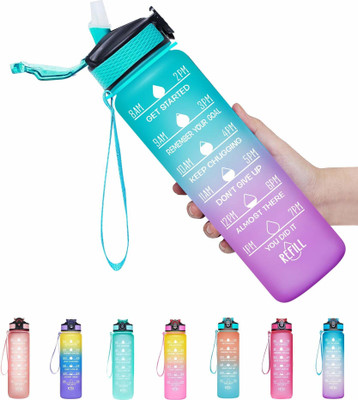 oneexport Motivational Water Bottle with Reminder Time Marker Unbreakable Silicone (Blue) 1000 ml Water Bottle(Set of 1, Multicolor)