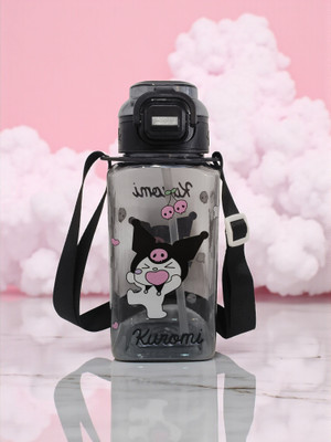 organzee Kuromi Sipper Bottle 600ml – Cute Design | BPA-Free Leakproof with Straw 600 ml Water Bottle(Set of 1, Black)