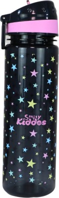 smily kiddos Straight Water Bottle With Flip Top Nozzle Happy Star Theme - Black & Pink 600 ml Water Bottle(Set of 1, Black)