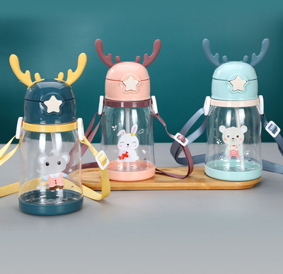 x pulse Deer horn cartoon water bottle tritan BPA Free Straw 600 ml Water Bottles(Set of 3, Multicolor)