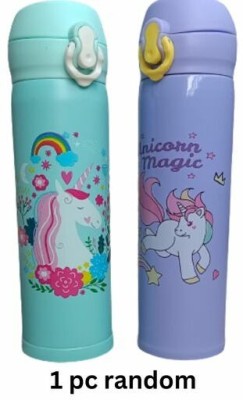 flockidos Beautiful Favorite Unicorn Steel Water Bottle For Kids 420 ml Water Bottle(Set of 1, Pink)