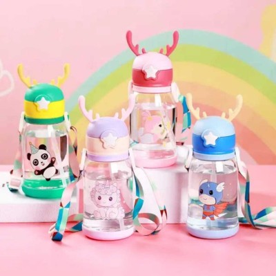 yoloji Deer Horn Multi Design Cute Mix Cartoon Sipper school Bottle for Kids 600 ml Water Bottle(Set of 1, Multicolor)