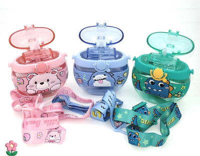 Arizuul Adorable 3D Tritan Water Bottle for Kids with Leakproof Straw Lid 420 ml Water Bottle(Set of 1, Multicolor)