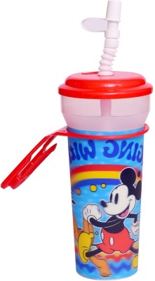 DISNEY MICKEY 350ml Sipper: 3D In-Mould Label, Flexible Straw Cap with Straw Cover 350 ml(Purple, Red)